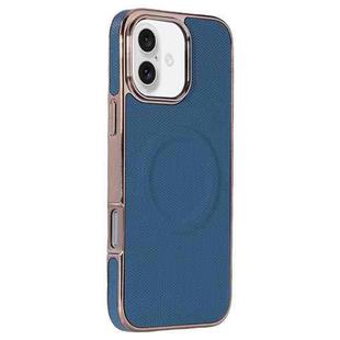 For iPhone 16 Electroplating Soft Side Sticker Leather MagSafe Phone Case(Dark Blue)