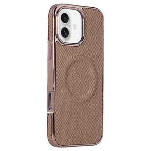 For iPhone 16 Electroplating Soft Side Sticker Leather MagSafe Phone Case(Gold)