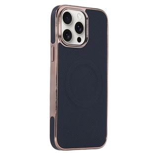 For iPhone 15 Pro Max Electroplating Soft Side Sticker Leather MagSafe Phone Case(Black)