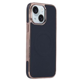 For iPhone 15 Plus Electroplating Soft Side Sticker Leather MagSafe Phone Case(Black)
