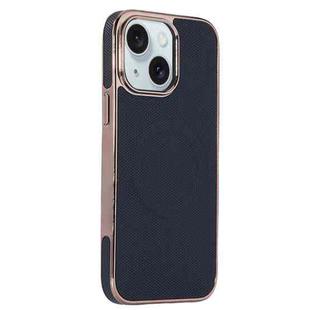 For iPhone 15 Electroplating Soft Side Sticker Leather MagSafe Phone Case(Black)