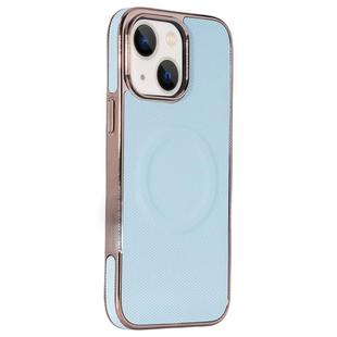 For iPhone 14 Plus Electroplating Soft Side Sticker Leather MagSafe Phone Case(Sky Blue)