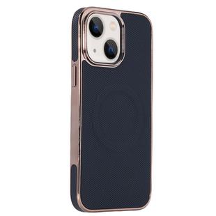 For iPhone 14 Electroplating Soft Side Sticker Leather MagSafe Phone Case(Black)