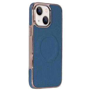 For iPhone 14 Electroplating Soft Side Sticker Leather MagSafe Phone Case(Dark Blue)