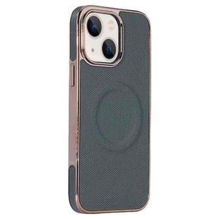 For iPhone 14 Electroplating Soft Side Sticker Leather MagSafe Phone Case(Dark Green)