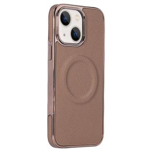 For iPhone 14 Electroplating Soft Side Sticker Leather MagSafe Phone Case(Gold)