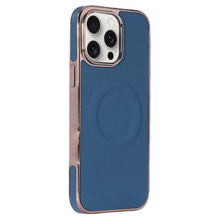 For iPhone 13 Pro Electroplating Soft Side Sticker Leather MagSafe Phone Case(Dark Blue)