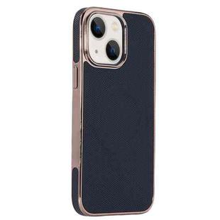 For iPhone 13 Electroplating Soft Side Sticker Leather MagSafe Phone Case(Black)