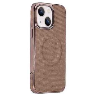 For iPhone 13 Electroplating Soft Side Sticker Leather MagSafe Phone Case(Gold)
