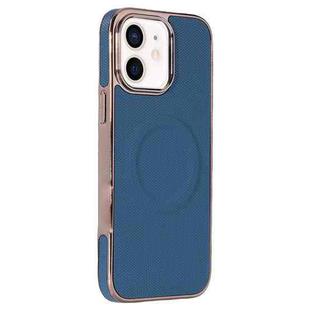 For iPhone 12 Electroplating Soft Side Sticker Leather MagSafe Phone Case(Dark Blue)