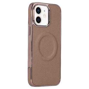 For iPhone 12 Electroplating Soft Side Sticker Leather MagSafe Phone Case(Gold)
