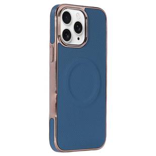For iPhone 11 Pro Max Electroplating Soft Side Sticker Leather MagSafe Phone Case(Dark Blue)