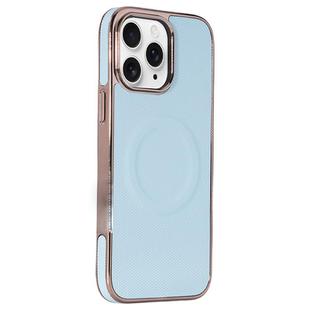 For iPhone 11 Pro Max Electroplating Soft Side Sticker Leather MagSafe Phone Case(Sky Blue)