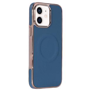 For iPhone 11 Electroplating Soft Side Sticker Leather MagSafe Phone Case(Dark Blue)