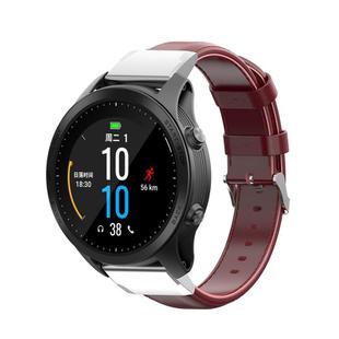 For Garmin QuickFit 22mm Kalebol Waxed Calfskin Leather Watch Band(Dark Red)