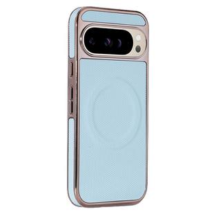 For Google Pixel 9 Pro XL Electroplating Soft Side Sticker Leather MagSafe Phone Case(Sky Blue)