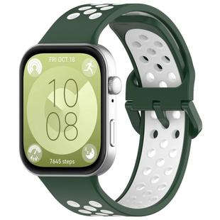 For Huawei Watch Fit3 Kalebol Two-tone Silicone Strap(Dark Green White)