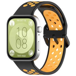 For Huawei Watch Fit3 Kalebol Two-tone Silicone Strap(Black Yellow)