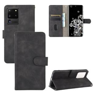 For Samsung Galaxy S20 Ultra Solid Color Skin Feel Magnetic Buckle Horizontal Flip Calf Texture PU Leather Case with Holder & Card Slots & Wallet(Black)