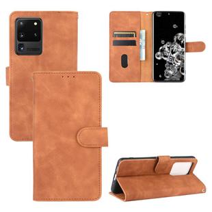 For Samsung Galaxy S20 Ultra Solid Color Skin Feel Magnetic Buckle Horizontal Flip Calf Texture PU Leather Case with Holder & Card Slots & Wallet(Brown)