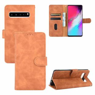 For Samsung Galaxy S10 5G Solid Color Skin Feel Magnetic Buckle Horizontal Flip Calf Texture PU Leather Case with Holder & Card Slots & Wallet(Brown)
