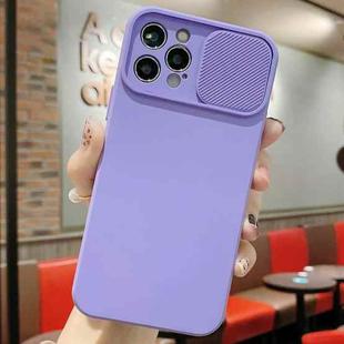 For iPhone 15 Pro Slid Camera Shield Liquid Silicone TPU Phone Case(Lavender Purple)