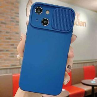 For iPhone 14 Slid Camera Shield Liquid Silicone TPU Phone Case(Navy Blue)