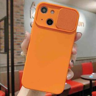 For iPhone 13 mini Slid Camera Shield Liquid Silicone TPU Phone Case(Orange)