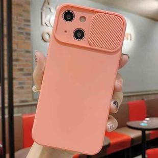 For iPhone 13 mini Slid Camera Shield Liquid Silicone TPU Phone Case(Pink Orange)
