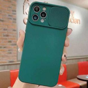 For iPhone 12 Pro Max Slid Camera Shield Liquid Silicone TPU Phone Case(Dark Green)
