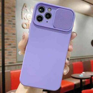 For iPhone 11 Pro Max Slid Camera Shield Liquid Silicone TPU Phone Case(Lavender Purple)