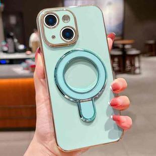 For iPhone 14 Plus Solid Color Electroplated Metal Holder Phone Case(Light Green)