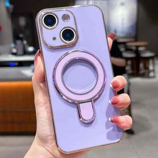 For iPhone 14 Solid Color Electroplated Metal Holder Phone Case(Light Purple)