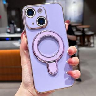 For iPhone 13 Solid Color Electroplated Metal Holder Phone Case(Light Purple)