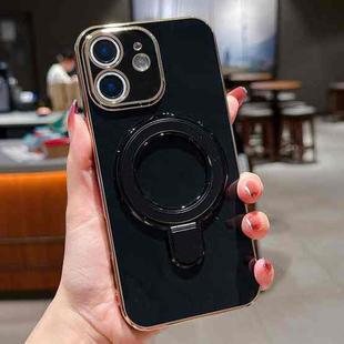 For iPhone 12 Solid Color Electroplated Metal Holder Phone Case(Black)