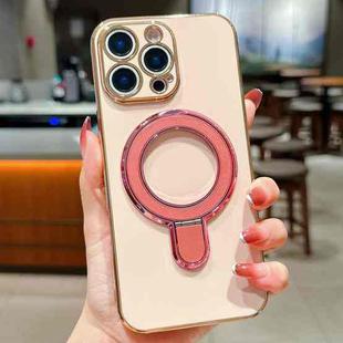 For iPhone 12 Pro Max Solid Color Electroplated Metal Holder Phone Case(Rose Pink)