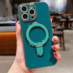 For iPhone 12 Pro Solid Color Electroplated Metal Holder Phone Case(Dark Green)