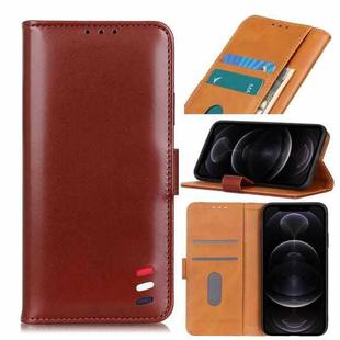 For iPhone 12 / 12 Pro 3-Color Pearl Texture Magnetic Buckle Horizontal Flip PU Leather Case with Card Slots & Wallet & Holder(Brown)