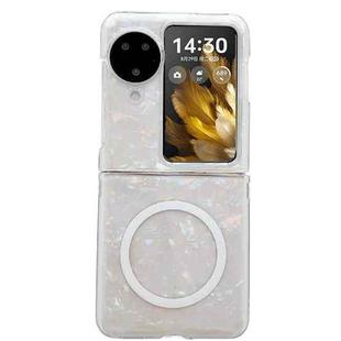 For OPPO Find N3 Flip Pearlescent Shell Texture MagSafe Phone Case(Beige)