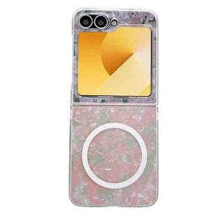 For Samsung Galaxy Z Flip5 Pearlescent Shell Texture MagSafe Phone Case(Pink Green)
