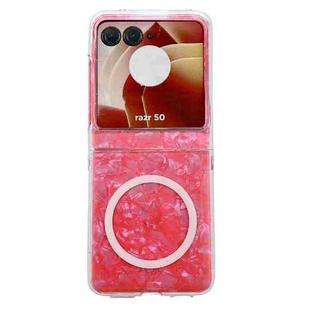 For Motorola Razr 50 Pearlescent Shell Texture MagSafe Phone Case(Red)