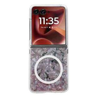For Motorola Razr 60 Ultra Pearlescent Shell Texture MagSafe Phone Case(Pink Green)