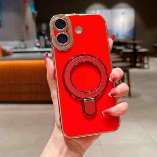 For iPhone 16 Charm Eye Electroplating Metal Holder Phone Case(Red)
