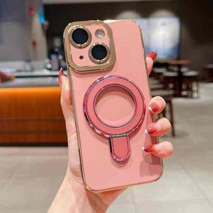 For iPhone 15 Charm Eye Electroplating Metal Holder Phone Case(Pink)