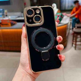 For iPhone 14 Charm Eye Electroplating Metal Holder Phone Case(Black)