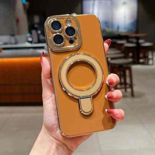 For iPhone 13 Pro Charm Eye Electroplating Metal Holder Phone Case(Brown)
