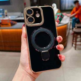 For iPhone 12 Charm Eye Electroplating Metal Holder Phone Case(Black)