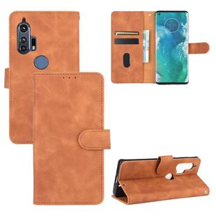 For Motorola Moto Edge Plus Solid Color Skin Feel Magnetic Buckle Horizontal Flip Calf Texture PU Leather Case with Holder & Card Slots & Wallet(Brown)