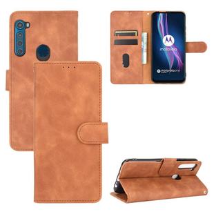 For Motorola Moto One Fusion Plus Solid Color Skin Feel Magnetic Buckle Horizontal Flip Calf Texture PU Leather Case with Holder & Card Slots & Wallet(Brown)