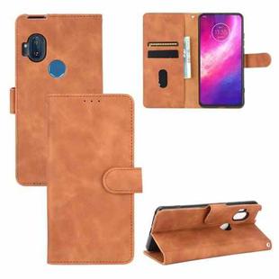 For Motorola Moto One Hyper Solid Color Skin Feel Magnetic Buckle Horizontal Flip Calf Texture PU Leather Case with Holder & Card Slots & Wallet(Brown)